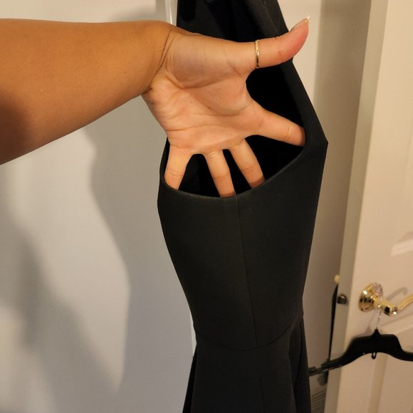 BCBGMaxAzria | Nikki Dress, Black Zippered Asymmetrical Peplum Dress, Sz 12 - Picture 3 of 16